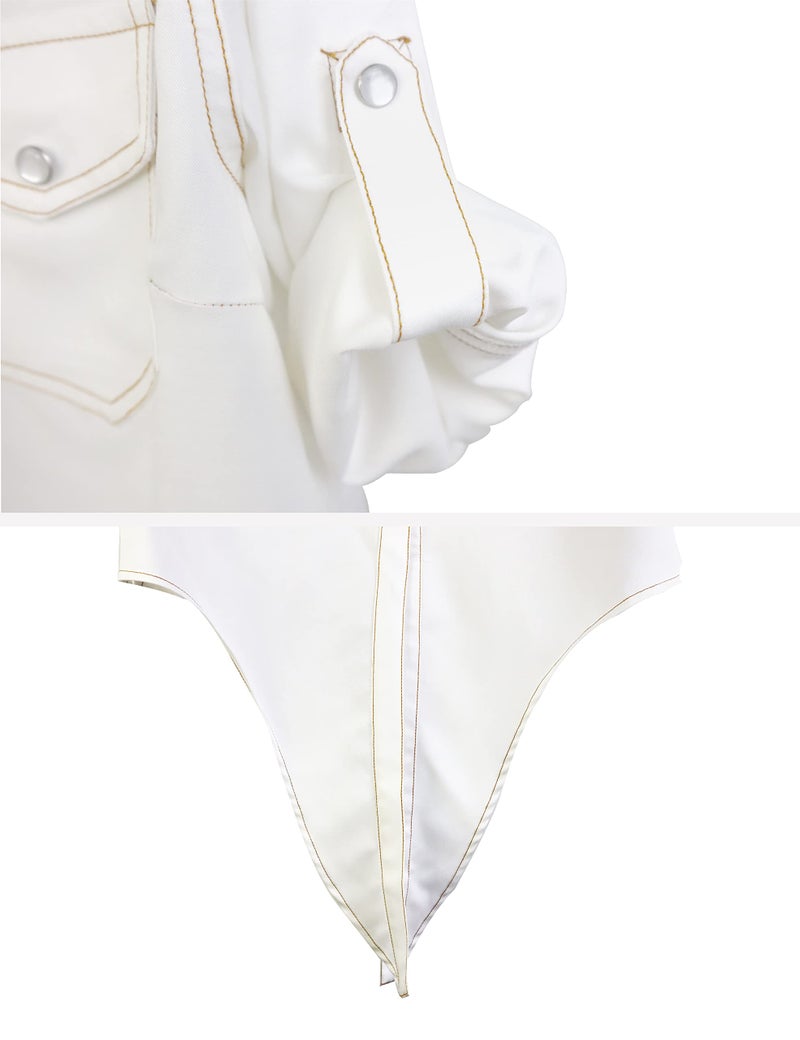 Omoone Women's 3/4 Sleeve Denim Crop Top Tie Knot Shirt Cardigan(0774-White-S) - Image 5
