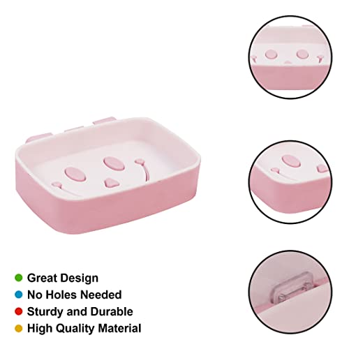 Klaxon Olennaa Self-Adhesive Waterproof Kitchen Bathroom Soap Holder (White & Pink) - Pack of 4 - Image 5