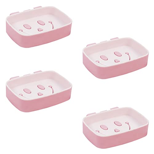 Klaxon Olennaa Self-Adhesive Waterproof Kitchen Bathroom Soap Holder (White & Pink) - Pack of 4 - Image 1