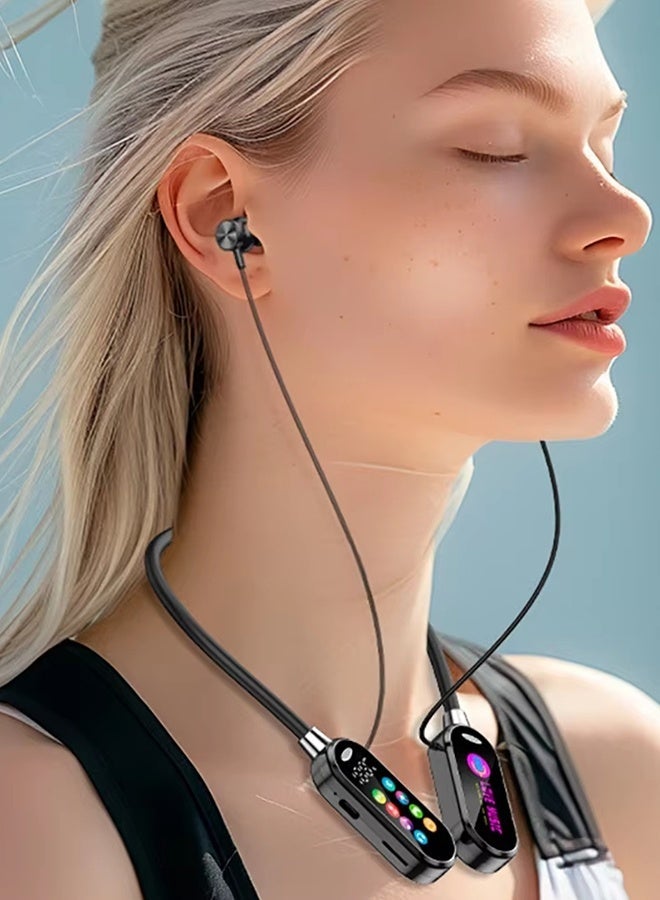 سماعات أذن لاسلكية بشاشة ملونة بتقنية بلوتوث وشاشة LED وصوت عالي الدقة، سماعات رياضية للألعاب، سماعات رأس تُعلق حول الرقبة - Image 3