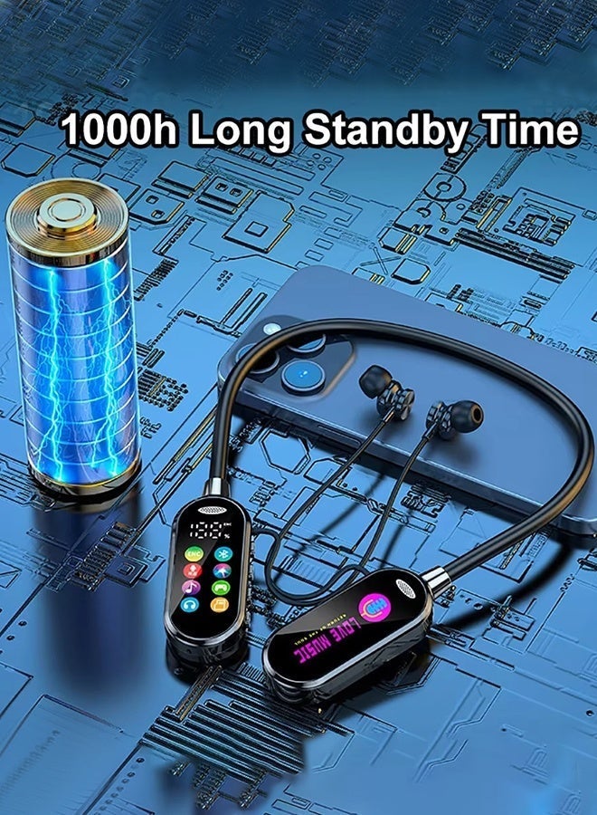 سماعات أذن لاسلكية بشاشة ملونة بتقنية بلوتوث وشاشة LED وصوت عالي الدقة، سماعات رياضية للألعاب، سماعات رأس تُعلق حول الرقبة - Image 5