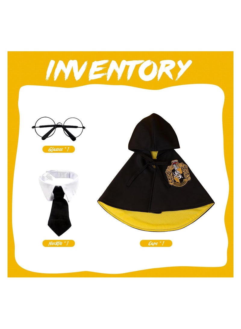 Barakah Pet Costume Harry Potter Witchcraft Style, Dog Cat Cute Halloween Costumes Cape Cosplay Costume Set, Wizard Pet Clothes Apparel Soft Hoodies with Glasses Neckties, Yellow (Large Size) - Image 3