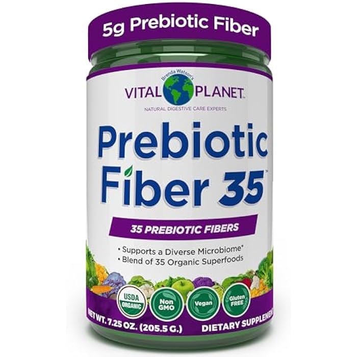 Vital Planet - Fiber 35 Powder Diverse Fiber Supplement for Dietary Support and Occasional Constipation with 35 Prebiotic Fibers and 35 Organic Superfoods to Maintain Bowel Regularity, 6.77 oz - Image 1