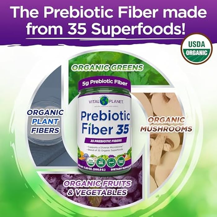 Vital Planet - Fiber 35 Powder Diverse Fiber Supplement for Dietary Support and Occasional Constipation with 35 Prebiotic Fibers and 35 Organic Superfoods to Maintain Bowel Regularity, 6.77 oz - Image 3