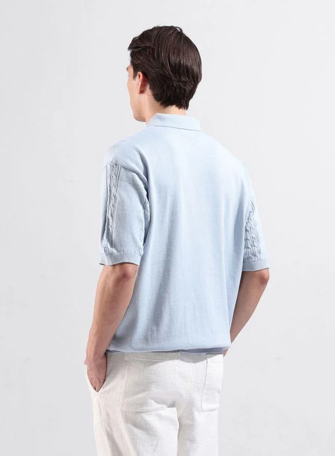 The Indian Garage Co Men Oversized Fit Textured Polo Neck Half Sleeves T-Shirt