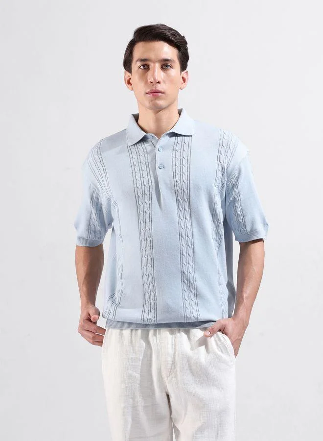 The Indian Garage Co Men Oversized Fit Textured Polo Neck Half Sleeves T-Shirt