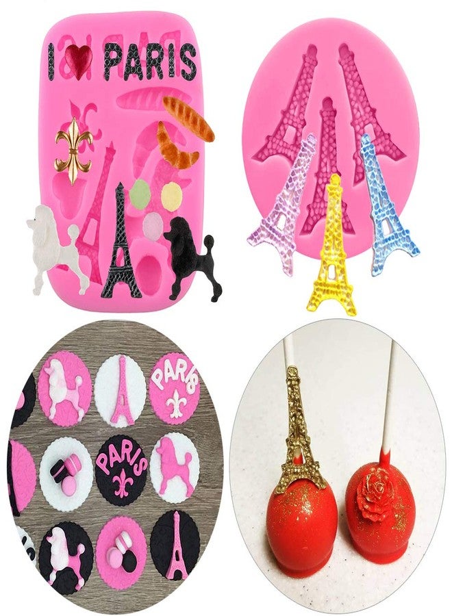 HiParty 2Pcs/Set Mini Size I Love Paris Fondant Molds, Eiffel Tower Poodle Silicone Fondant Mold for Cake Cupcake Sweet Treats Decorating Sugar Craft Gum Paste Chocolate Candy Polymer Clay Resin Mold - Image 1