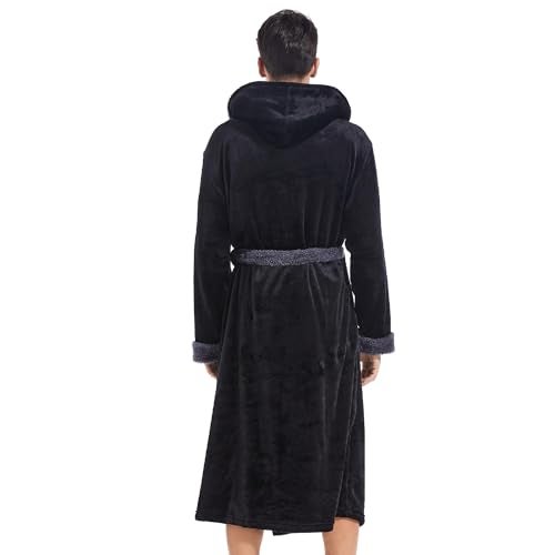 Inner Wish Mens Hooded Robe, Plush Long Bath robes Cozy Warm Bathrobe Fuzzy male Spa Robe With Pockets，BLACK+DARK GREY，L/XL - Image 3
