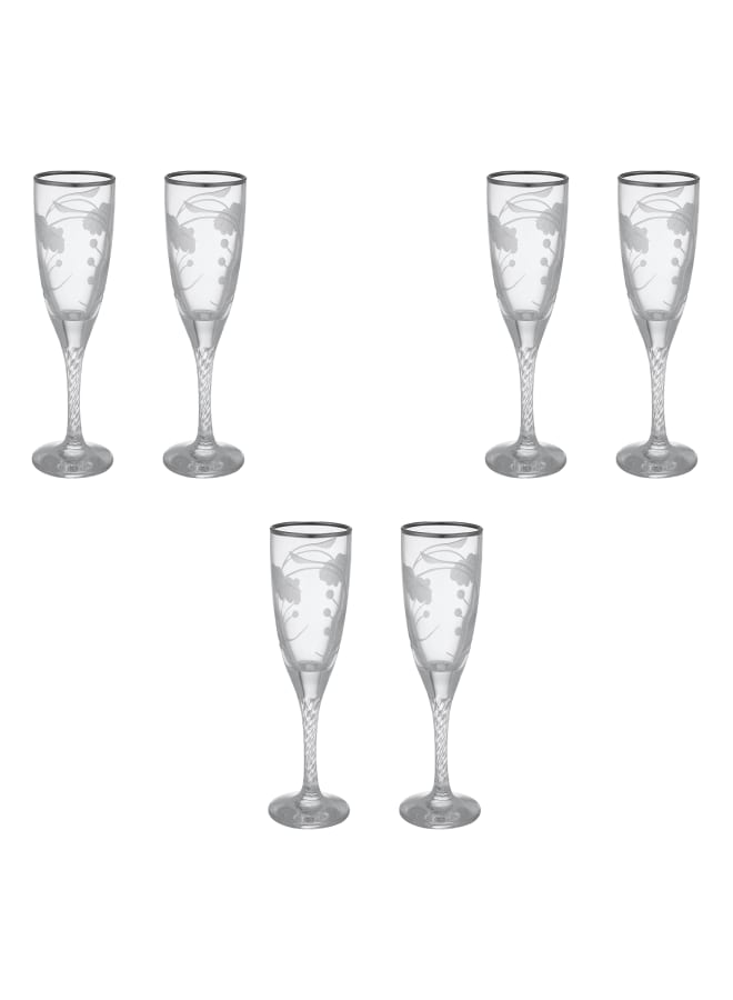 باساباتشي Decorated Flute Glass Set 6 Pieces - Silver - 150 - Glass silver 150ml - Image 1