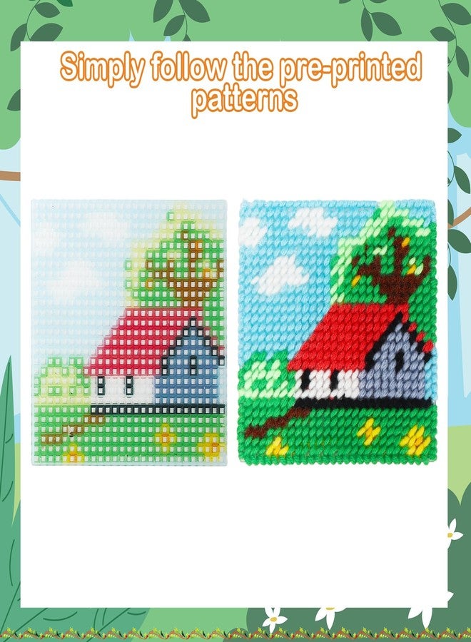 Pllieay 10-in-1 Cross Stitch Kit for Beginners, Easy Needlepoint Kit for Kids, Includes 10 Pre-Printed Pattern Plastic Canvases, 16 Color Yarns, Needles, Instructions for Needlepoint Sewing Crafts - Image 4