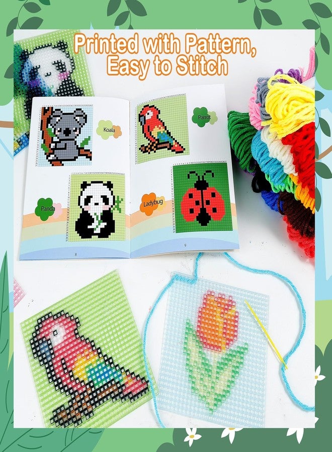 Pllieay 10-in-1 Cross Stitch Kit for Beginners, Easy Needlepoint Kit for Kids, Includes 10 Pre-Printed Pattern Plastic Canvases, 16 Color Yarns, Needles, Instructions for Needlepoint Sewing Crafts - Image 2