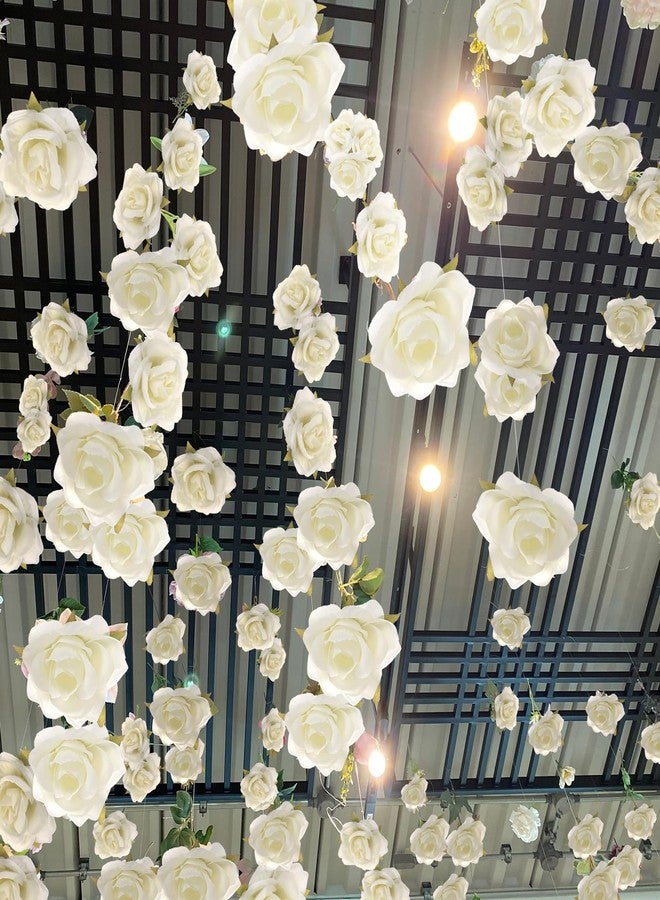 Glitinsel 50 Set Artificial Rose Hanging Flower Decorations DIY Flaoating Flower Garland Hanging Flowers from Ceiling Dangling White Rose Strings for Wedding Baby Shower Birthday Floral Party Decor - Image 5