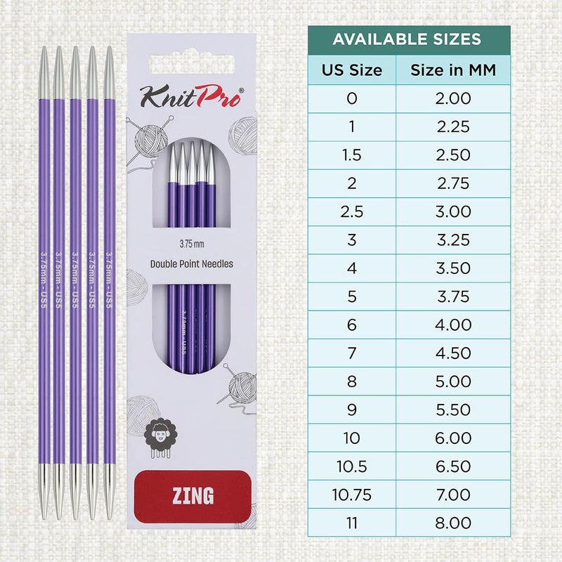 KnitPro Zing Double Pointed Needles 6" (15cm) | US Size 5 (3.75mm) - Image 4