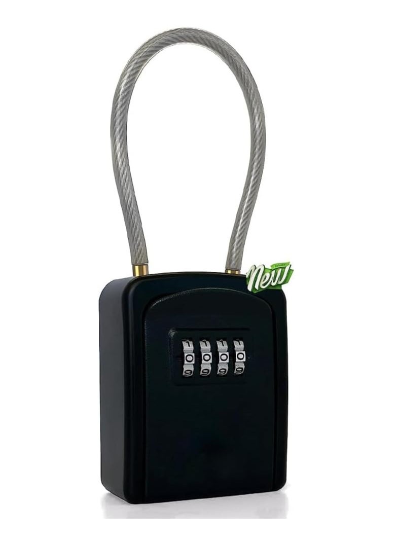 KASTWAVE - Key Lock Box Portable with Removable Cable Shackle, Indoor Outdoor Waterproof 4 Digit Password Combination with Resettable Code Switch Key Lockbox for Outside Hold Spare Keys for Realtors - Image 1