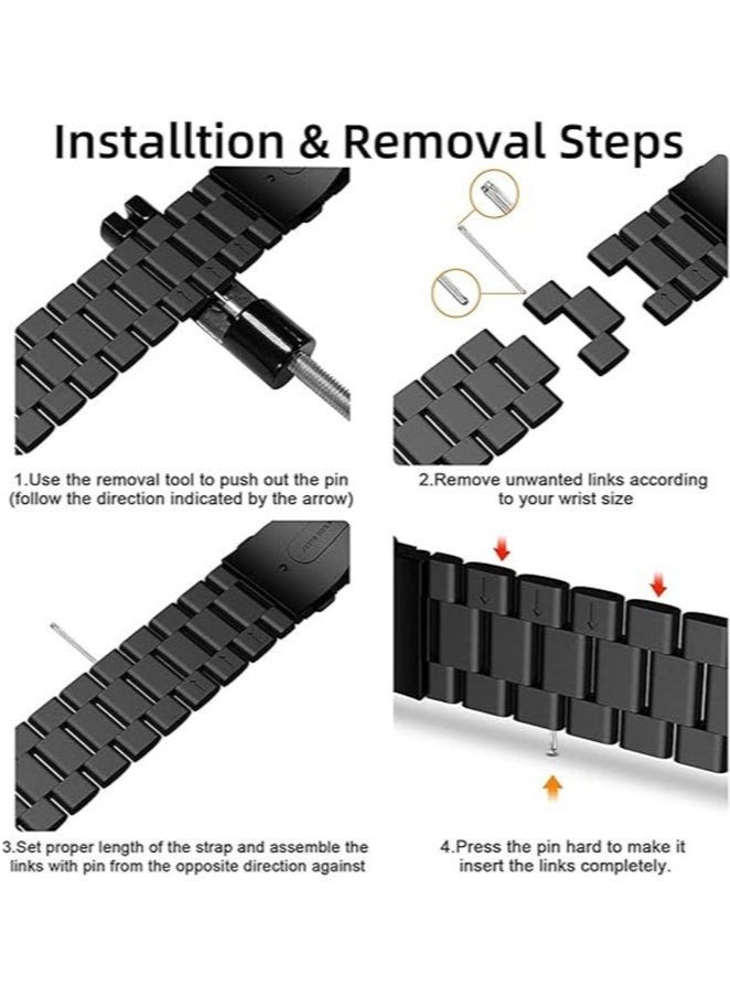 HL-Tech Straps Compatible with Huawei Watch Fit 3/Fit 4/Fit 4Pro Replacement Bands Metal Stainless Steel Business Wristband for Men Women Black - Image 3