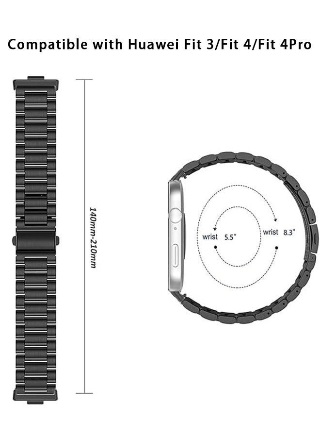 HL-Tech Straps Compatible with Huawei Watch Fit 3/Fit 4/Fit 4Pro Replacement Bands Metal Stainless Steel Business Wristband for Men Women Black - Image 4