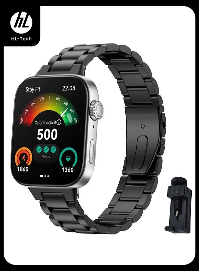 HL-Tech Straps Compatible with Huawei Watch Fit 3/Fit 4/Fit 4Pro Replacement Bands Metal Stainless Steel Business Wristband for Men Women Black - Image 1