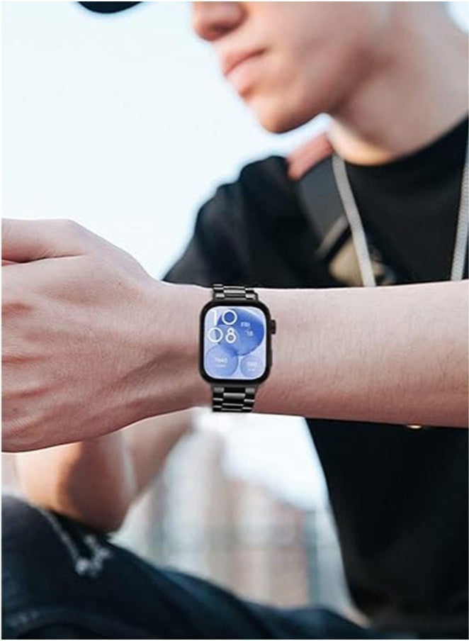 HL-Tech Straps Compatible with Huawei Watch Fit 3/Fit 4/Fit 4Pro Replacement Bands Metal Stainless Steel Business Wristband for Men Women Black - Image 5
