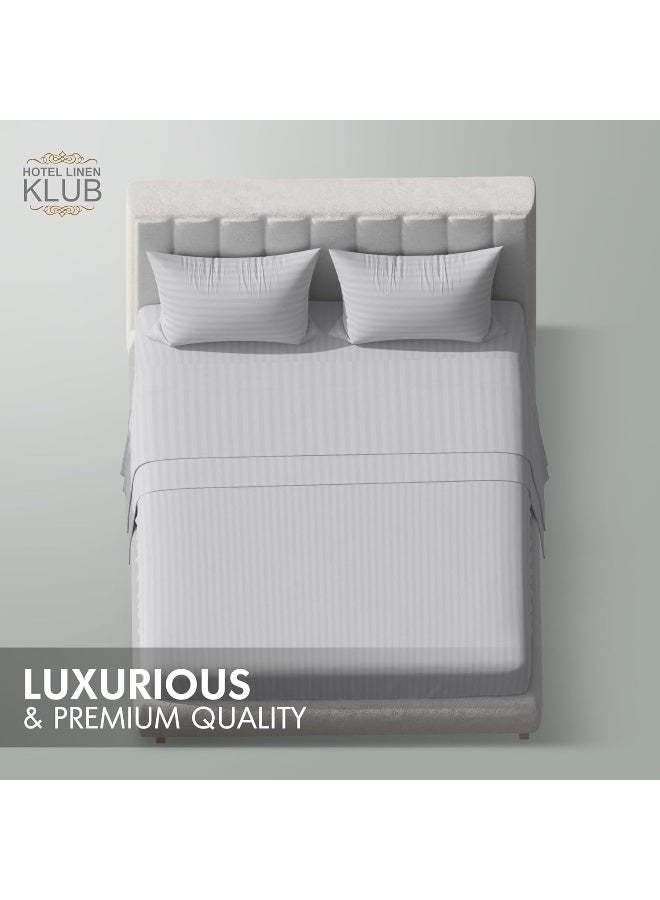 Hotel Linen Klub Hotel Linen Klub Striped Microfiber Fitted Sheet Set - Single (90 x 190 cm) + 2 Pillowcases (50 x 75 cm), Premium, Durable Quality, and Deep Pocket for a Perfect Fit, Light Grey  - Image 3