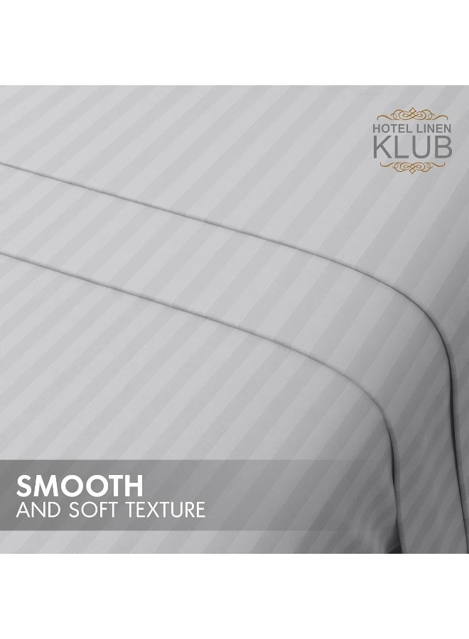 Hotel Linen Klub Hotel Linen Klub Striped Microfiber Fitted Sheet Set - Single (90 x 190 cm) + 2 Pillowcases (50 x 75 cm), Premium, Durable Quality, and Deep Pocket for a Perfect Fit, Light Grey  - Image 4