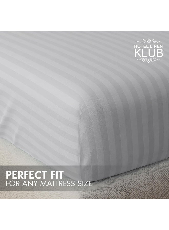 Hotel Linen Klub Hotel Linen Klub Striped Microfiber Fitted Sheet Set - Single (90 x 190 cm) + 2 Pillowcases (50 x 75 cm), Premium, Durable Quality, and Deep Pocket for a Perfect Fit, Light Grey  - Image 5