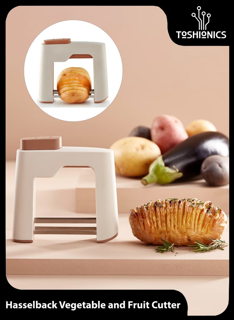 Toshionics قطاعة الخضار هاسلباك أداة المطبخ النهائية للبطاطس الذواقة تقطيع الخضار الاحترافي القشرة المقرمشة المركز الكريمي العرض الطهوي على شكل مروحة والنكهات المنعشة - Image 1