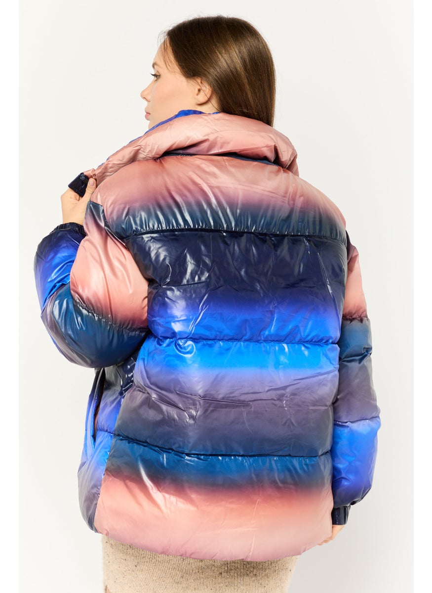 MONKI Women Ombre Puffer Jacket, Blue  - Image 4