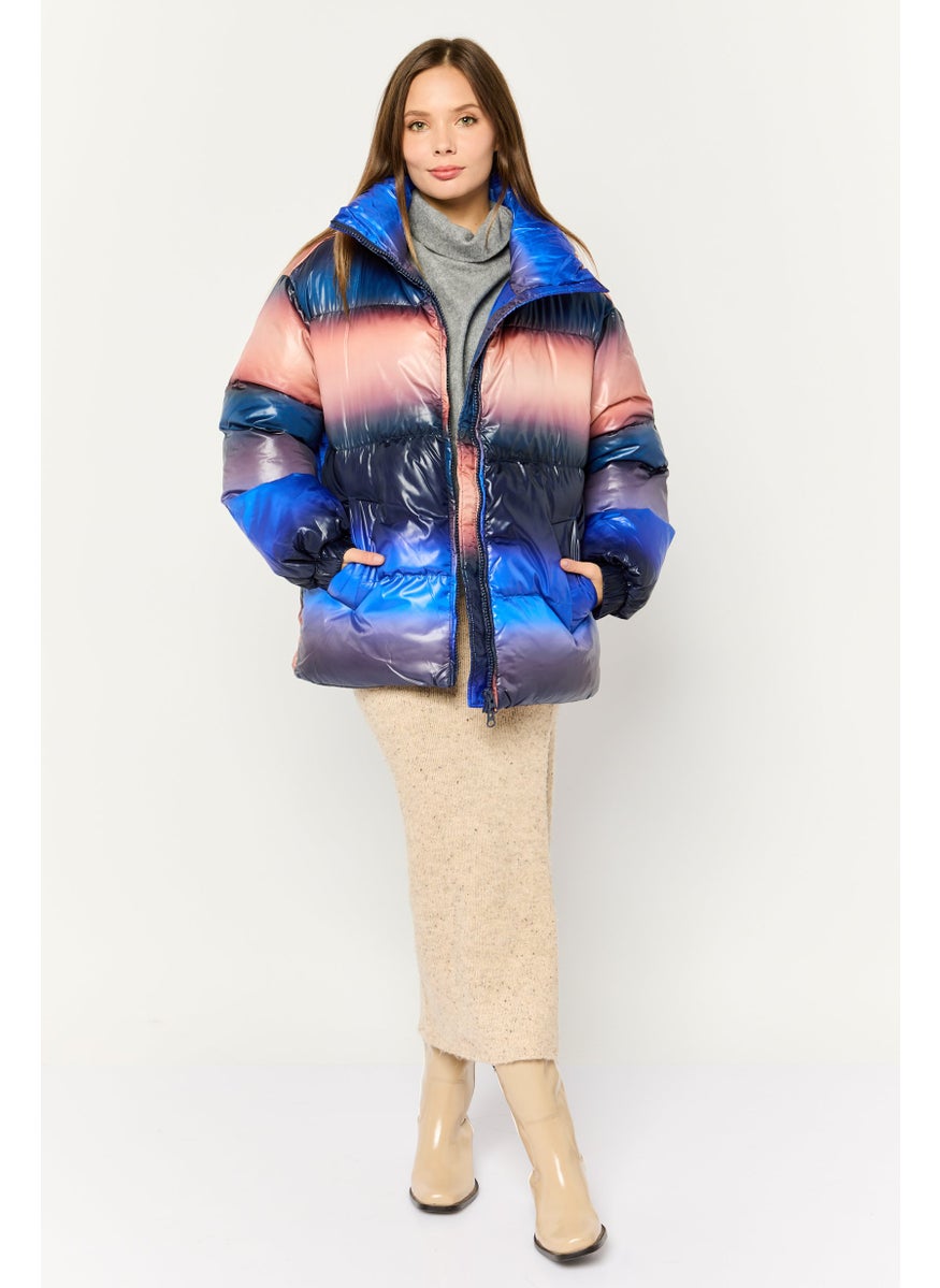 MONKI Women Ombre Puffer Jacket, Blue  - Image 2