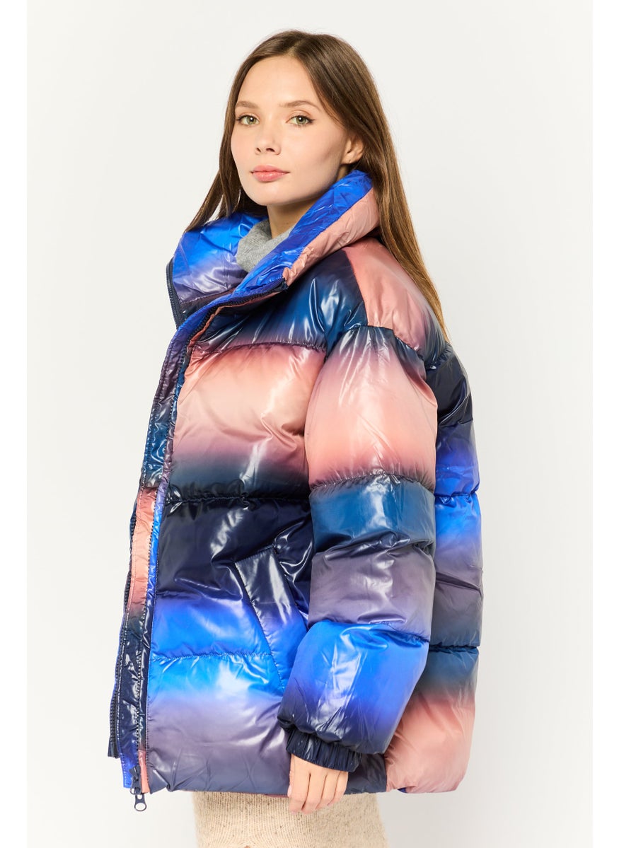 MONKI Women Ombre Puffer Jacket, Blue  - Image 3