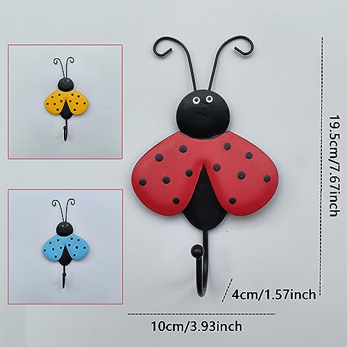 Sdjdhej Ladybug Hooks 3Pcs Decoration Robe Hook Mixed Color Hooks for Hanging Keys Hats Wall Decorative Ladybug - Image 3