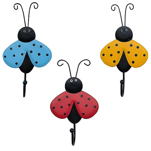 Sdjdhej Ladybug Hooks 3Pcs Decoration Robe Hook Mixed Color Hooks for Hanging Keys Hats Wall Decorative Ladybug - Image 1