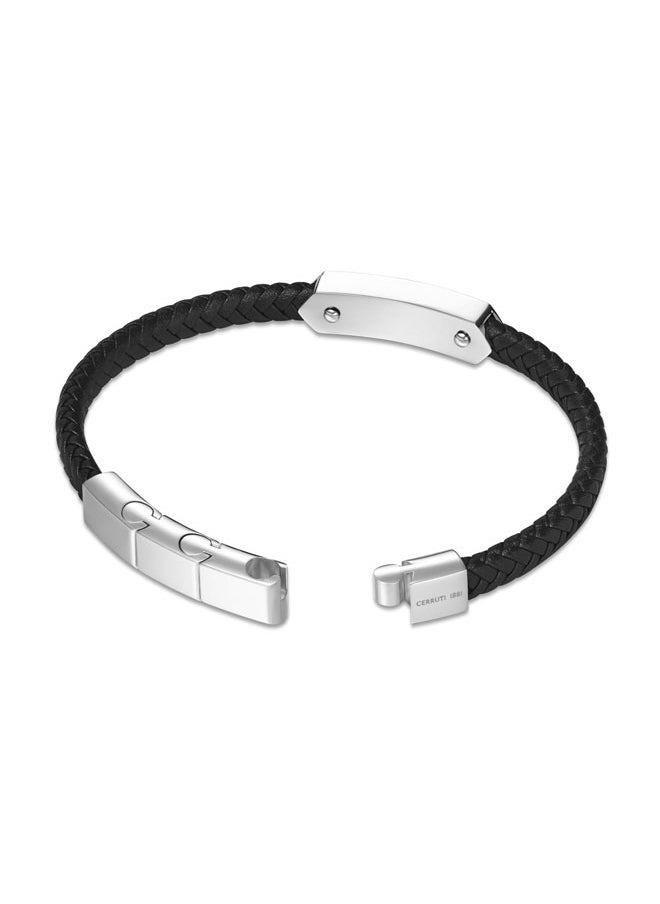 CERRUTI 1881 - Sandro Black Leather, Stainless Steel Logo Motif Bracelet for Men - Image 1