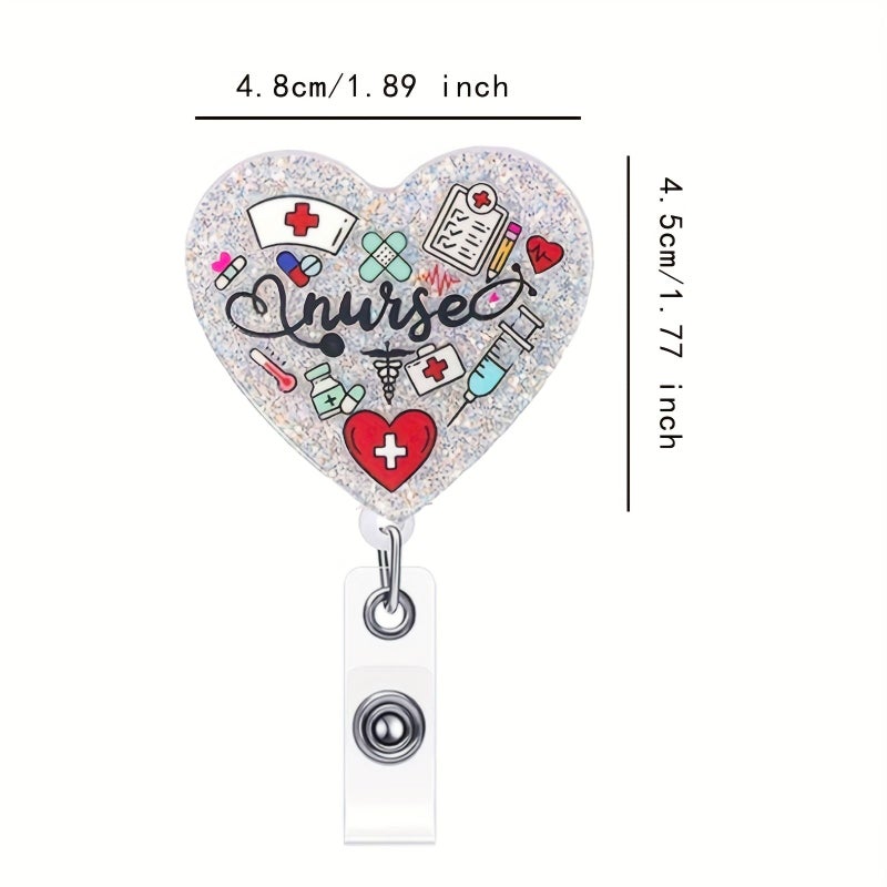 White 2D Flat Heart Shaped Nurse Lanyard with Metal Snap Hook and Alligator Clip - Image 5