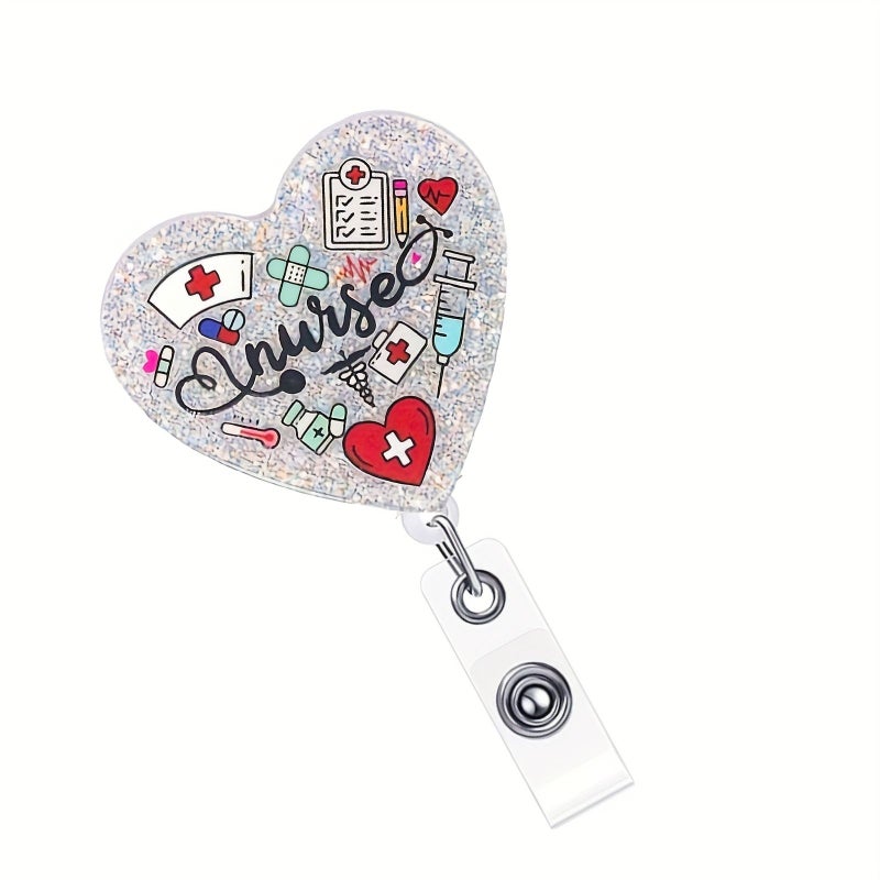 White 2D Flat Heart Shaped Nurse Lanyard with Metal Snap Hook and Alligator Clip - Image 3