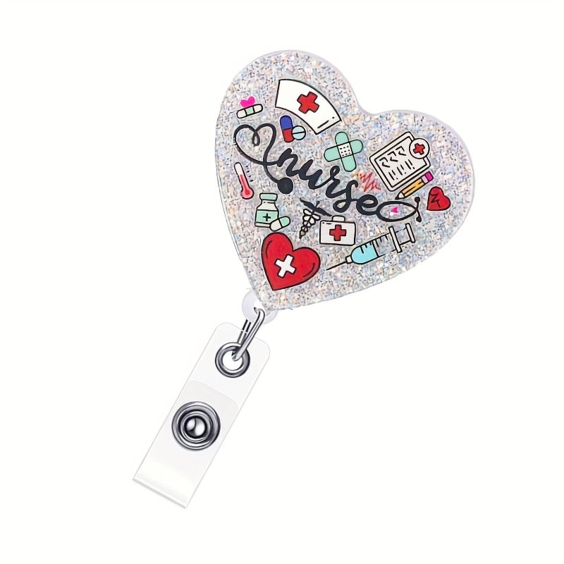 White 2D Flat Heart Shaped Nurse Lanyard with Metal Snap Hook and Alligator Clip - Image 4