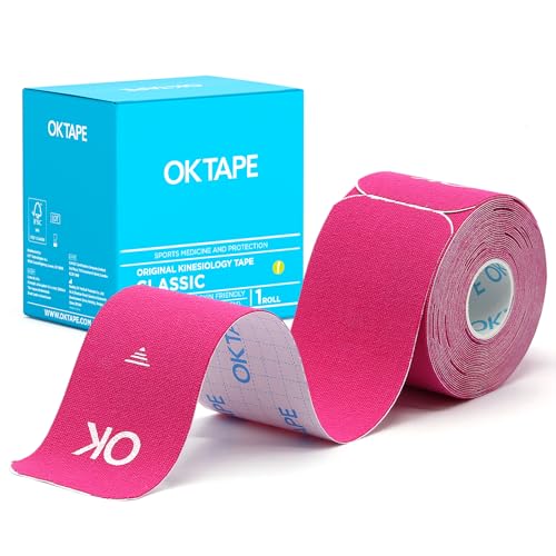 OK TAPE Kinesiology Tape 10 inches Precut, 20 Strips, Cotton Elastic Athletic Tape Latex Free, 2in x 16ft, Pink - Image 1