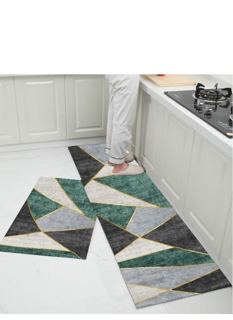 Y&D 2-Piece Non-Slip Floor Mats Geometry Pattern Super Absorbent Kitchen Rug Set  - Image 1