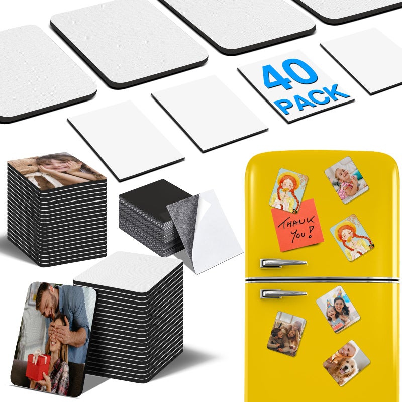 NEOACT 40 Pack Sublimation Magnet Blanks Set,Personalized Sublimation Refrigerator Magnet for Home Kitchen Microwave Oven Decor with 40PCS Soft Blank Rubber Pad(2.4''x3.1''), 40PCS DIY Soft Magnetic - Image 1