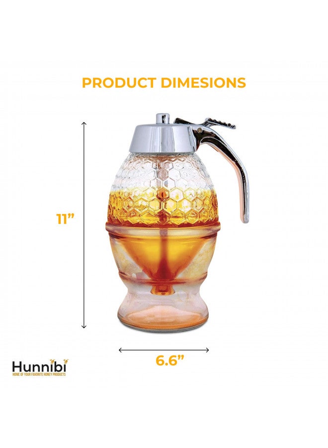Hunnibi Hunnibi No Drip Glass Honey Dispenser with Stand - Honeycomb Shaped Honey Holder and Syrup Dispenser - Bee Decor Honey Storage Jar, Glass Honey Dispenser for Honey, Syrup - 11 x 6.6 inches, 8 oz  - Image 2