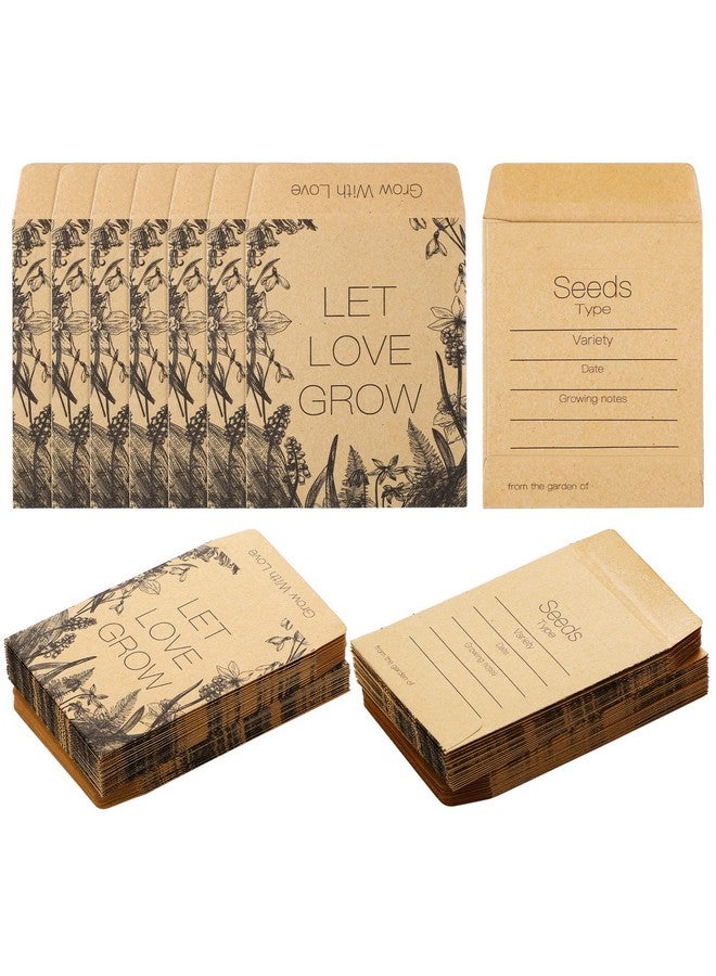 Teling 100 Pcs Let Love Grow Packets Unfilled Kraft Wedding Favors Packets Self Adhesive Rustic Seed Envelopes Small Storage Packets Retro Party Favors For Guests (Fresh Style) - Image 1