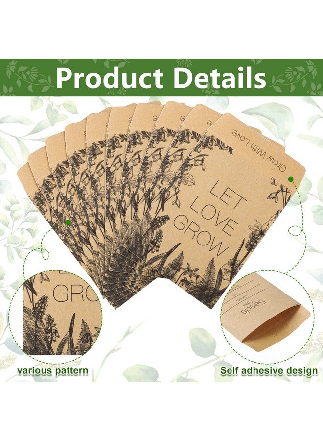 Teling 100 Pcs Let Love Grow Packets Unfilled Kraft Wedding Favors Packets Self Adhesive Rustic Seed Envelopes Small Storage Packets Retro Party Favors For Guests (Fresh Style) - Image 5