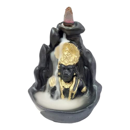 HC VILLA Hanuman Ji Backflow Incense Holder | Resin Bajrang Bali Smoke Fountain with 10 Free Cones | Balaji Polyresin Showpiece for Temple, Pooja, Home & Office Dcor, Gift Item (Black & Golden) - Image 1