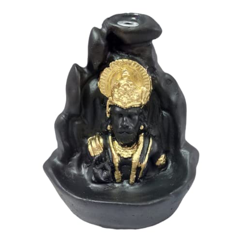 HC VILLA Hanuman Ji Backflow Incense Holder | Resin Bajrang Bali Smoke Fountain with 10 Free Cones | Balaji Polyresin Showpiece for Temple, Pooja, Home & Office Dcor, Gift Item (Black & Golden) - Image 2