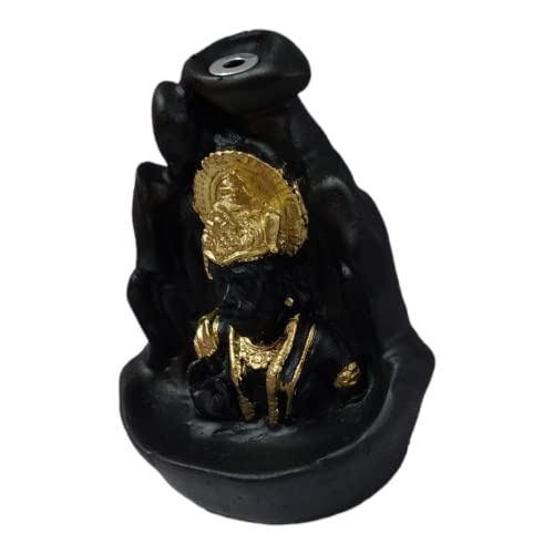 HC VILLA Hanuman Ji Backflow Incense Holder | Resin Bajrang Bali Smoke Fountain with 10 Free Cones | Balaji Polyresin Showpiece for Temple, Pooja, Home & Office Dcor, Gift Item (Black & Golden) - Image 4