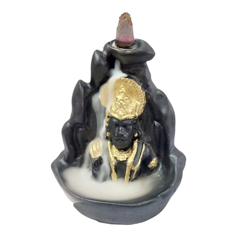 HC VILLA Hanuman Ji Backflow Incense Holder | Resin Bajrang Bali Smoke Fountain with 10 Free Cones | Balaji Polyresin Showpiece for Temple, Pooja, Home & Office Dcor, Gift Item (Black & Golden) - Image 5