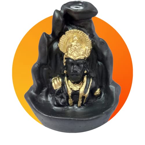 HC VILLA Hanuman Ji Backflow Incense Holder | Resin Bajrang Bali Smoke Fountain with 10 Free Cones | Balaji Polyresin Showpiece for Temple, Pooja, Home & Office Dcor, Gift Item (Black & Golden) - Image 3