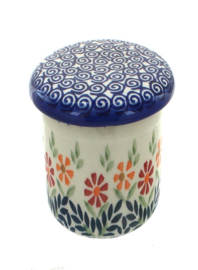 Blue Rose Pottery طبق زبدة فرنسي من الخزف البولندي "بلو روز" - بنقشة باقة زهور برتقالية - يتسع لقطعة زبدة واحدة - طبق زبدة لتنظيم وتخزين الزبدة على سطح الطاولة - Image 1