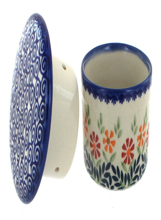 Blue Rose Pottery طبق زبدة فرنسي من الخزف البولندي "بلو روز" - بنقشة باقة زهور برتقالية - يتسع لقطعة زبدة واحدة - طبق زبدة لتنظيم وتخزين الزبدة على سطح الطاولة - Image 2