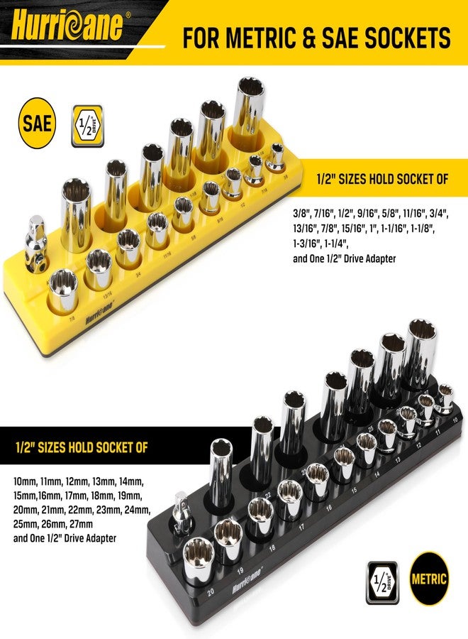 هوريكان مجموعة منظم المقبس المغناطيسي HURRICANE، مكونة من قطعتين، تتضمن حامل مقبس بمقبض 1/2 بوصة، ومقياس متري SAE - Image 2