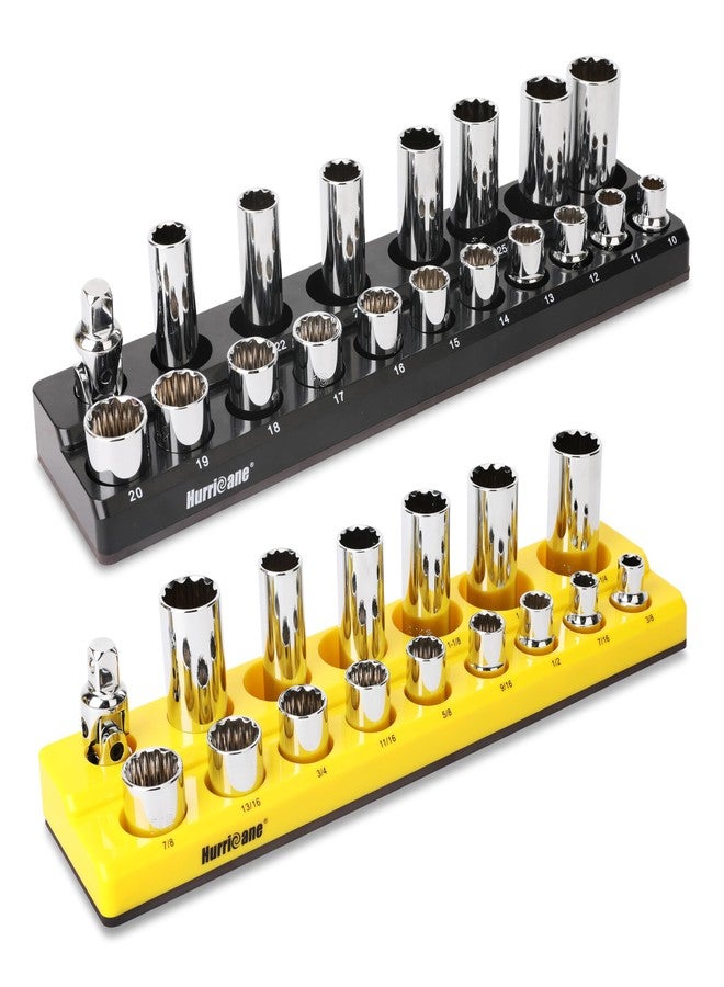 هوريكان مجموعة منظم المقبس المغناطيسي HURRICANE، مكونة من قطعتين، تتضمن حامل مقبس بمقبض 1/2 بوصة، ومقياس متري SAE - Image 1